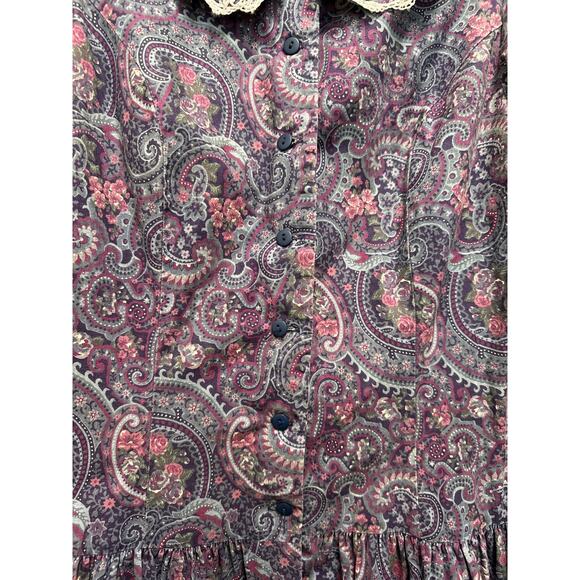 Vintage Gunne Sax Purple Paisley Puff Sleeve Crochet Cottage Maxi Dress Size 13 - Picture 8 of 10